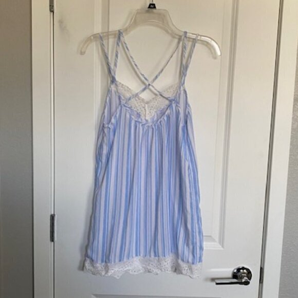 CUTE Light Blue White Striped Babydoll Nightie Slip Dress S/M - Picture 7 of 16